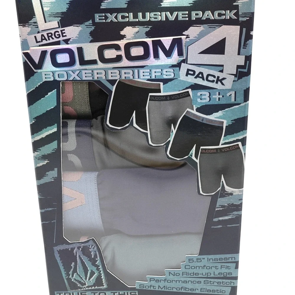 Volcom Boxer Briefs Men's Large Multicolor Brand New 4 Pack Performance Stretch